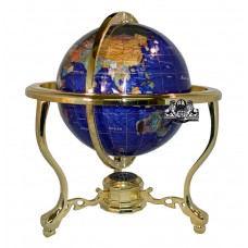 13" Bahama Blue ocean Gold 3- leg table stand Gem MOP Gemstone World MAP globe 722301696804  352104516214